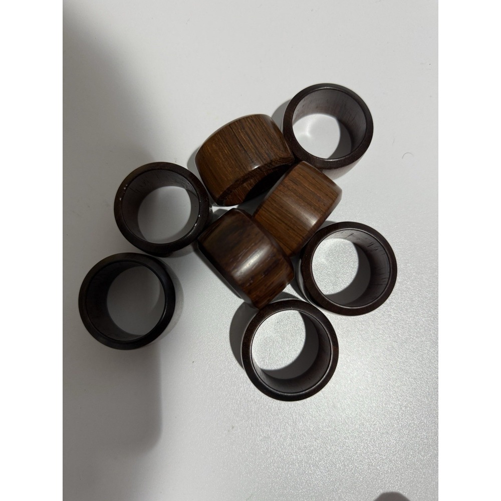 Vintage Napkin Ring Holder (8) Brown‎ Wooden Round H
